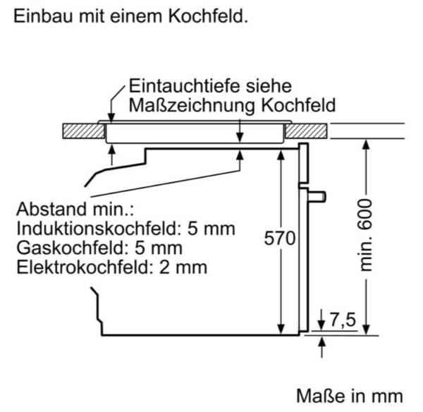 Einbauherd Siemens Einbauskizze mit Kochfeld